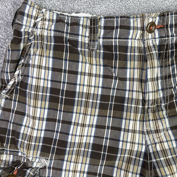 American Eagle Cargo Shorts Men’s 36 Brown Plaid Pockets Preppy Vintage - Picture 2 of 11